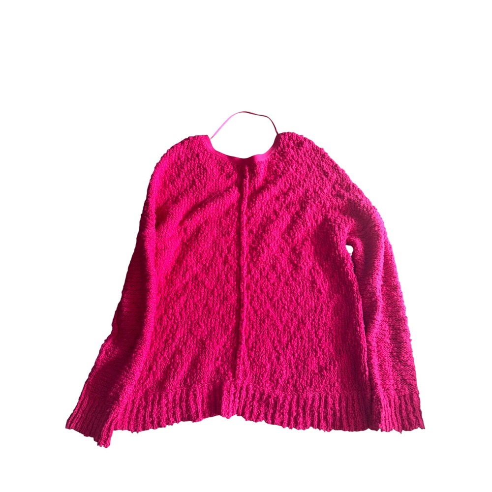 Free People Textured V Neck Oversized Sweater Magenta Pink Women's Medium - Picture 2 of 5
